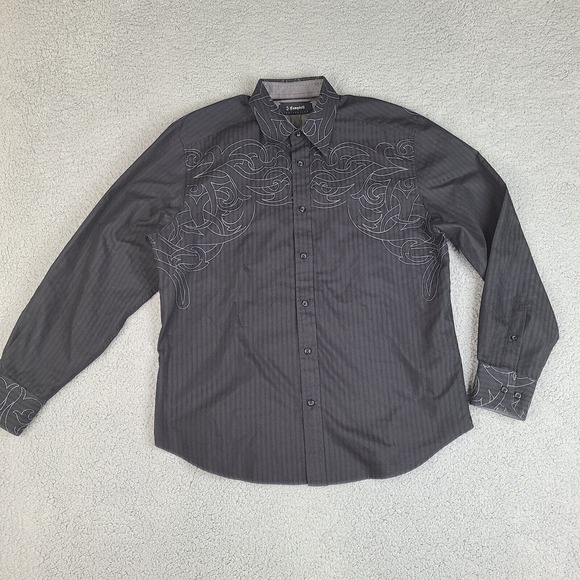 J Campbell Shirt Men’s Large Black Long Sleeve Button‎ Down Embroidered Striped - Picture 1 of 15